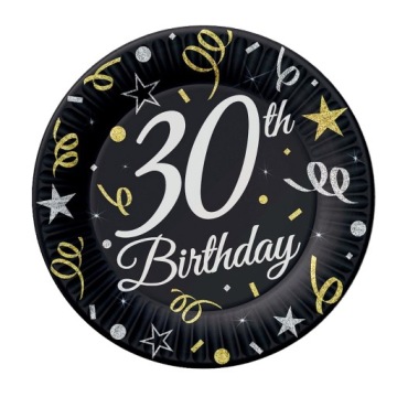 Тарілочки чорні 30TH BIRTHDAY 30 день народження 8 шт.