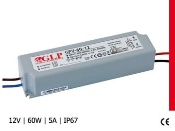 ZASILACZ LED WODOODPORNY GPV 60W 5A 12V IP67
