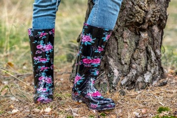 Галоши женские высокие лакированные с цветами 37