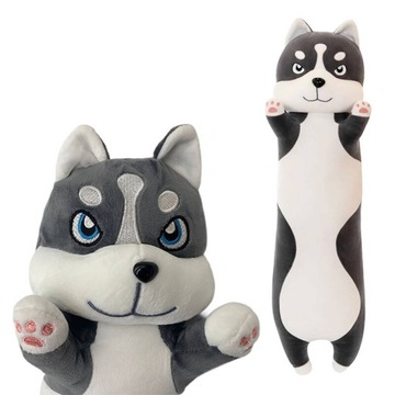 PLUSZOWY PIES LONG HUSKY 50 CM SZARY DŁUGI WAŁEK