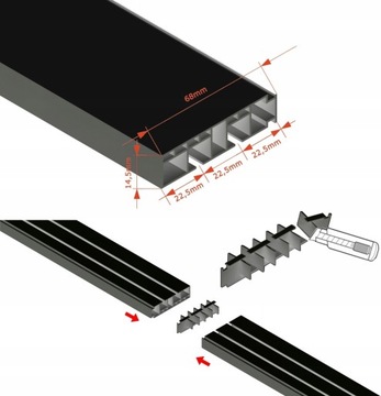 ЧЕРНЫЙ ДВОЙНОЙ потолочный карниз с чехлом Потолочный карниз с чехлом 9СМ