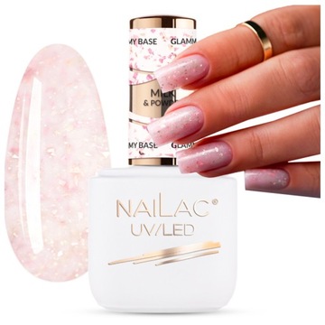 NaiLac Baza kauczukowa Glammy Base 7ml Milk&Powder Z Kawałkami Folii