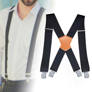 Мужские подтяжки, 4 зажима, эластичные ремни, регулируемые, коричневые, черные