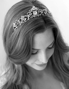 TIARA DIADEM SREBRNA PIĘKNA AŻUROWA ŚLUBNA KORONA OPASKA MISS