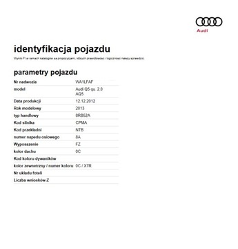 Rozkodowanie VIN Dekoder Volkswagen Audi Skoda VAG