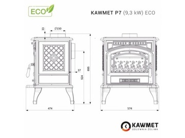 ЧУГУННАЯ КОЗЬЕВАЯ ДРОВЯНАЯ ПЕЧЬ KAWMET P7 9,3 кВт ПЛОЩАДЬЮ ДО 93 м² ЭКО ДИЗАЙН