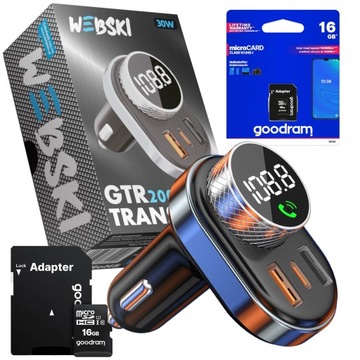 ŁADOWARKA SAMOCHODOWA Z TRANSMITEREM BT KARTĄ 16GB