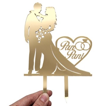 Золотой топпер для свадебного торта, фигурка жениха и невесты, фигурка мистера миссис, золотое зеркало