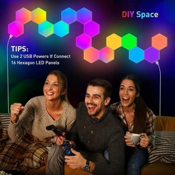 10x ШЕСТИГРАННАЯ RGB ИГРОВАЯ НАСТЕННАЯ ЛАМПА МОДУЛЬНАЯ СИНХРОНИЗАЦИЯ МУЗЫКИ