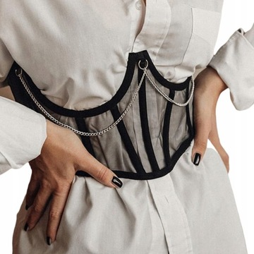 DAMSKI GORSETOWY PAS BIODROWY CROP TOP CZARNY