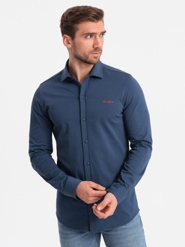 Bavlnená pánska košeľa REGULAR pletená modrá V1 OM-SHCS-0138 XXL