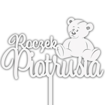 NAPIS DEKORACJA NA TORT TOPPER ROCZEK 1 IMIĘ BIAŁY