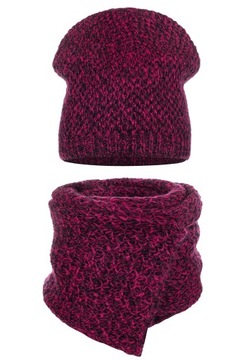 SZALIK CZAPKA BEANIE KOMPLET DAMSKI KOBIECY 30% MOHER BORDO BORDOWY