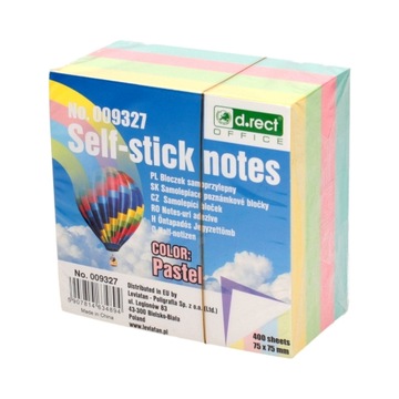 БЛОК САМОКЛЕЯЩИЙСЯ 76Х76ММ МИКС ПАСТЕЛЬ 400 шт.