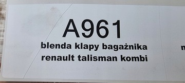 CLONA (KRYT) KRYT KUFRU RENAULT TALISMAN KOMBI