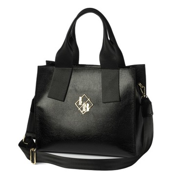 TOREBKA DAMSKA SHOPPER LAURA BIAGGI CZARNA KLASYCZNA DUŻA TORBA NA RAMIĘ A4