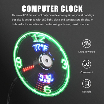 USB-вентилятор со светодиодной подсветкой и температурой, портативный