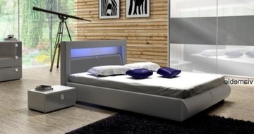 SZARE WYGODNE ŁÓŻKO MALACHIT 180x200 Z DIODAMI LED