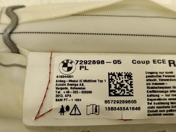 BMW 4 F32 AIRBAG PRAVÁ ZÁVĚS VZDUCHOVÁ 7292898