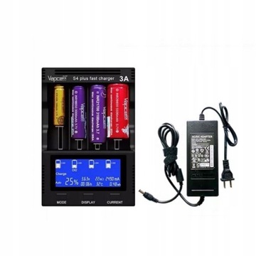 Vapcell S4 plus 3A V3 Ładowarka Li-Ion NiMH 18650 AA AAA 21700 komplet