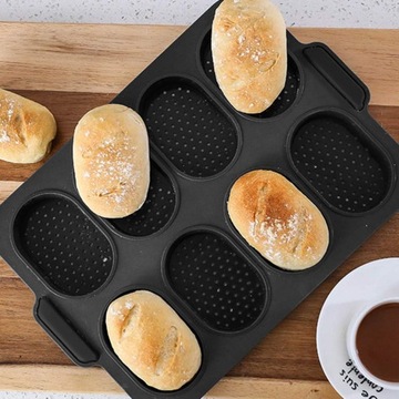 БОЛЬШАЯ СИЛИКОНОВАЯ ФОРМА НА 8 БУЛОЧЕК ПЕРФОРИРОВАННЫЙ ПРОТИВЕНЬ С АНТИПРИГАРНЫМ ПРОТИВНИКОМ