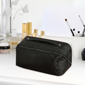 Косметичка с ручкой и отделением Портативная дорожная косметичка Черный