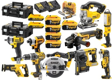 BITY + DEWALT ZESTAW NARZĘDZI 10SZT 7X BATERIA 18V