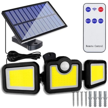 MOCNA LAMPA SOLARNA 3w1 LED COB OSOBNY PANEL CZUJNIK RUCHU ZMIERZCHU +PILOT