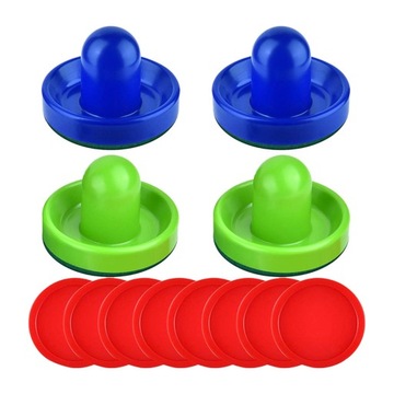 4Pcs Air Hockey Pushers and 8Pcs Pucks Accessories Blue and Green