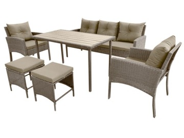 ZESTAW KOMPLET MEBLI OGRODOWYCH SOFA STÓŁ FOTELE TECHNORATTAN MEBLE 7 OS