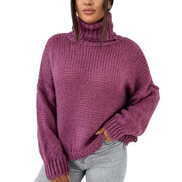 Golf sweter damski ciepły przyjemny wygodny kolory SWETER DEMERS FIOLETOWY