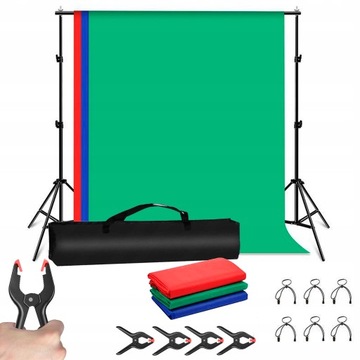 ZESTAW do TEŁ TŁA Belka 2m Statyw 2m + Tło Fotograficznie RED GREEN BLUE