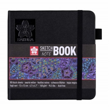 Szkicownik Sakura Sketch Note Book 12 x 12 cm 140 g 80 k czarne kartki