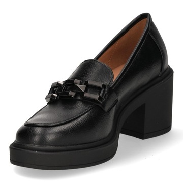 MOKASYNY LOAFERSY DAMSKIE VINCEZA NA MASYWNYM OBCASIE CZARNE R 40