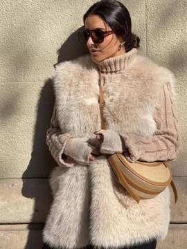 Płaszcz zimowy nowa damska moda zimowa bez rękawów kamizelka ze sztucznego