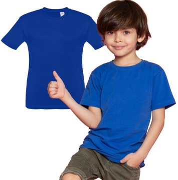 Koszulka bawełniana t-shirt dla chłopca dziewczynki na WF niebieska 140-146