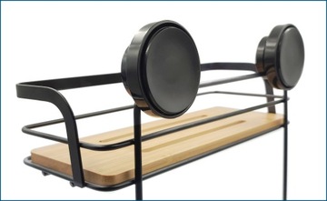 WISZĄCA PÓŁKA ŁAZIENKOWA LOFTOWA NA PRZYSSAWKI BAMBUS + METAL 2 PÓŁKI