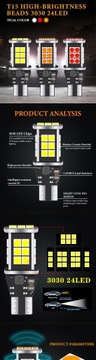 2шт W16W T15 светодиодные лампы Canbus без ошибок 24 чипа 3030SMD резервное копирование светодиодов