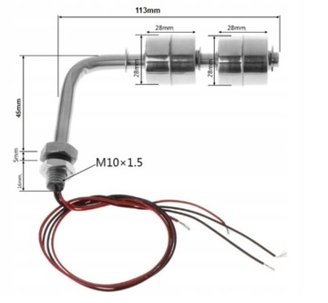 Угловой поплавковый датчик уровня жидкости, двойная сталь.