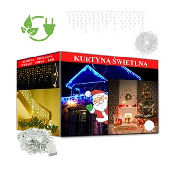 KURTYNA ŚWIETLNA SOPLE 100 LED LAMPKI BIAŁE ZIMNE ŚWIĘTA OZDOBY ŚWIĄTECZNE