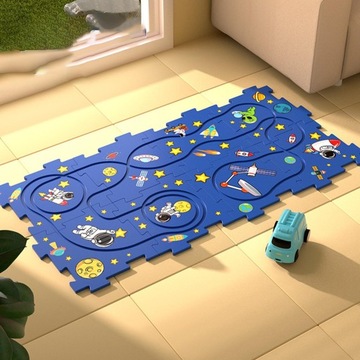 Zestaw puzzli do śledzenia samochodów z pojazdami i okiem ręki. 8 puzzli Space