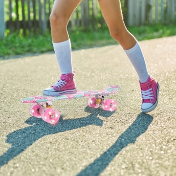 СКЕЙТБОРД FISZKA ДЛЯ ДЕТЕЙ С ОСВЕЩЕНИЕМ, СВЕТОДИОДНЫЕ КОЛЕСА, 56 СМ, С ТВЕРДЫМИ ЦВЕТАМИ ABEC7