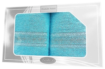 Komplet ręczników w pudełku prezent 2szt turkus 2