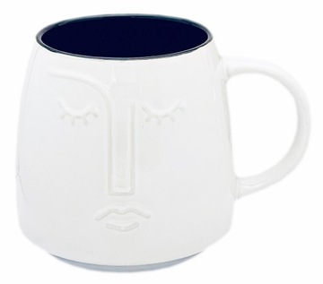 KUBEK KUBECZEK 500 ml TWARZ BOHO BIAŁY CZARNY