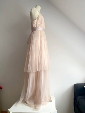 ASOS sukienka tiulowa maxi różowa pudrowy róż plisowana 36 S