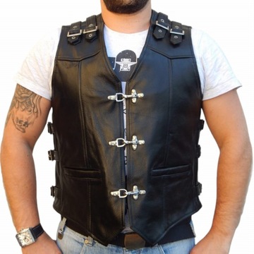 Kamizelka Motocyklowa Skórzana Czarna - XL