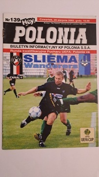 POLONIA WARSZAWA - SLIEMA WANDERS 29-08-2002 PROGRAM MECZOWY