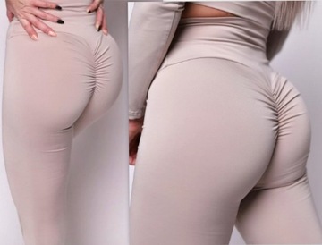 Legginsy sportowe damskie PUSH UP marszczenia SIŁOWNIA KOLORY S/M