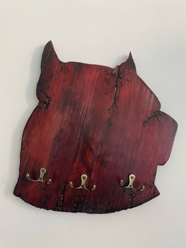 Деревянная настенная вешалка для ключей Собака Питбуль