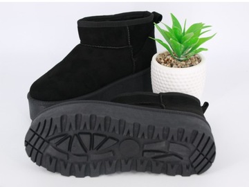 КОРОТКИЕ СНЕЖНЫЕ БОТИНКИ НА ПЛАТФОРМЕ ЗАМШЯ ЧЕРНЫЕ С МЕХОМ 41